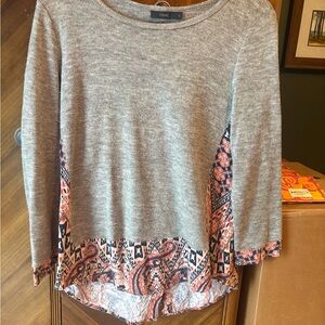 THML Grey Knit Top with Paisley Pink and Navy Hem